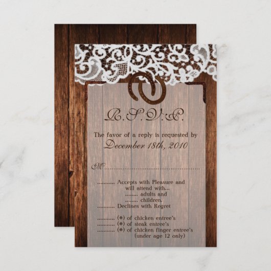 3.5x5 R.S.V.P. Kartenpferde auf der Holzlatte Einladung (Vorne/Hinten)