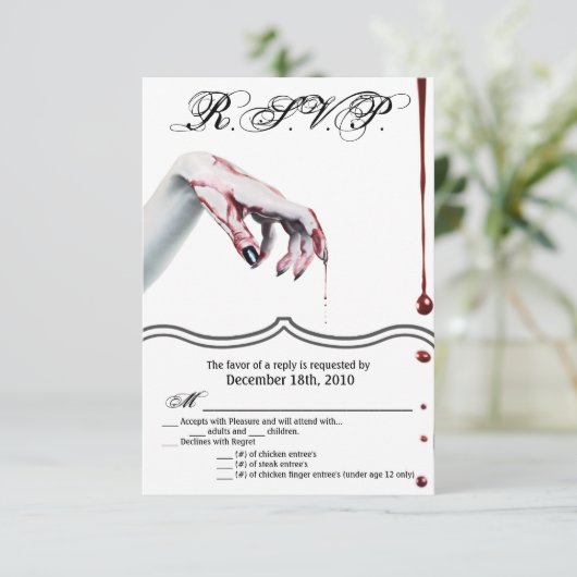 3,5x5 R.S.V.P. Kartenzombie Tropfen Vampire Goth Einladung (Stehend Vorderseite)