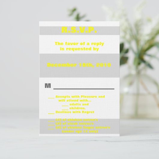 3,5x5 R.S.V.P. Moderner Neonstreifen Gelbes Retro Einladung (Stehend Vorderseite)