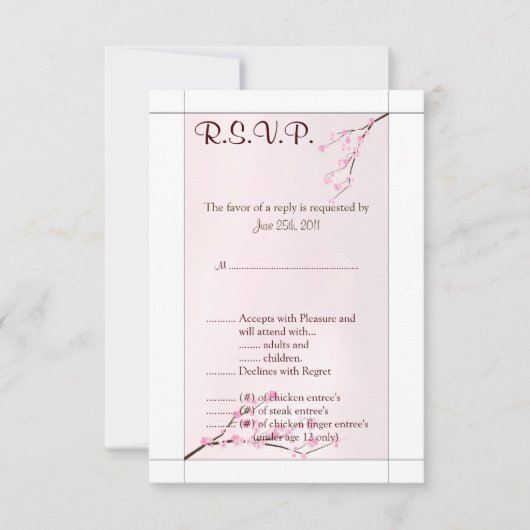 3,5x5 R.S.V.P Pink Cherry Blossom Einladung (Vorderseite)