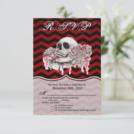 3.5x5 R.S.V.P. Rose des Kartenschädels Gothisch Zi Einladung (Stehend Vorderseite)
