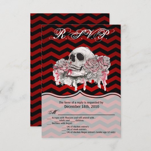 3.5x5 R.S.V.P. Rose des Kartenschädels Gothisch Zi Einladung (Vorne/Hinten)