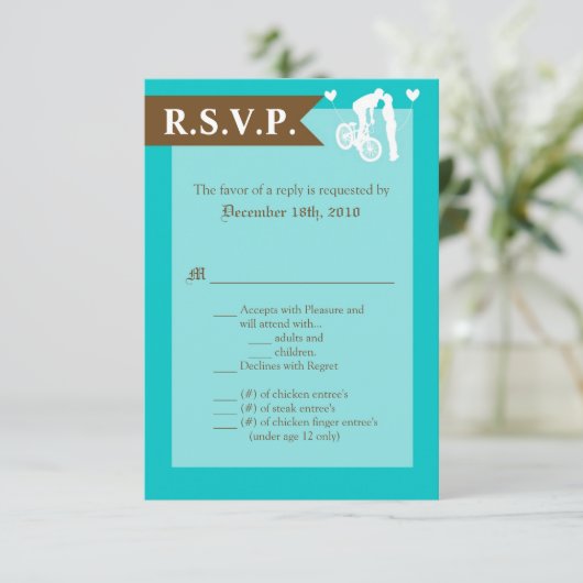 3,5x5 R.S.V.P. Teen Liebe Couple on Bicycle Einladung (Stehend Vorderseite)