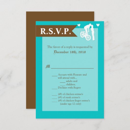 3,5x5 R.S.V.P. Teen Liebe Couple on Bicycle Einladung (Vorne/Hinten)