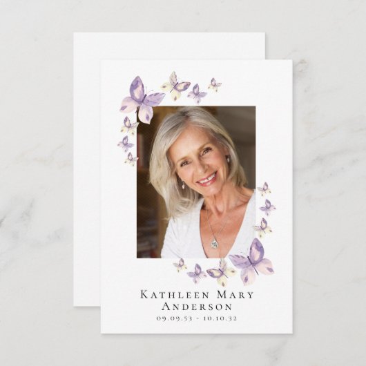 3.5x5" Schmetterlinge Foto Beerdigung Gedenkgebet Mitteilungskarte (Vorne/Hinten)