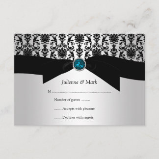 3.5x5 Schwarzer SilberDamast Türkisfarben Jewel UA RSVP Karte