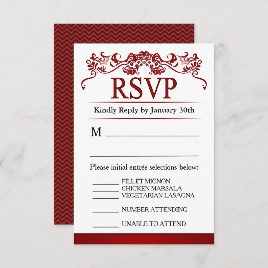3.5x5 UAWG Menu Card - Rote Elegante Valentine RSVP Karte (Vorne/Hinten)