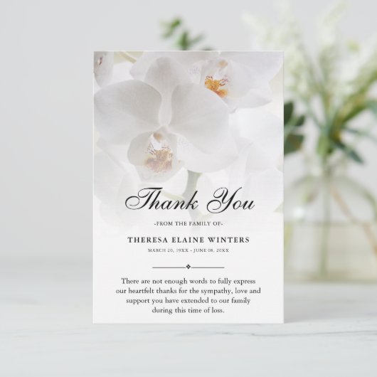 3.5x5 Vielen Dank Orchid Beerdigung Foto Beileid Dankeskarte (Stehend Vorderseite)
