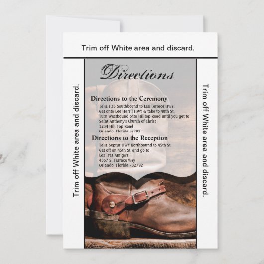 3.5x6 Anfahrt Card Cowboy Boots Barn Wood Rusti Einladung (Vorderseite)