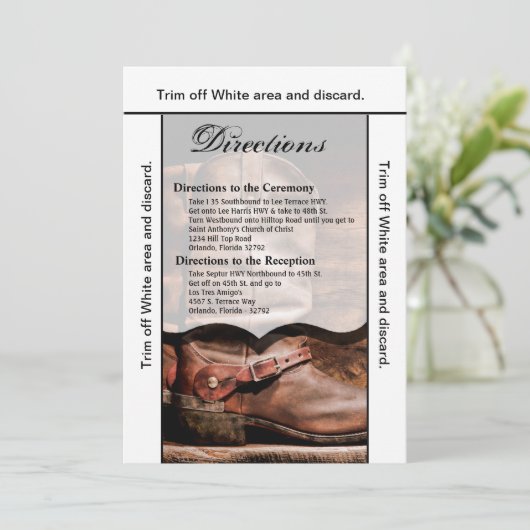 3.5x6 Anfahrt Card Cowboy Boots Barn Wood Rusti Einladung (Stehend Vorderseite)