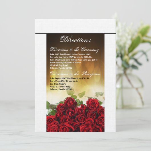 3.5x6 Direction Card Rote Rose Bouquet Bridal Flow Einladung (Stehend Vorderseite)