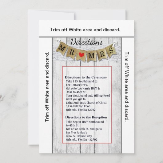 3.5x6 Directions Card Burlap Mr. und Mrs Banner Einladung (Vorderseite)