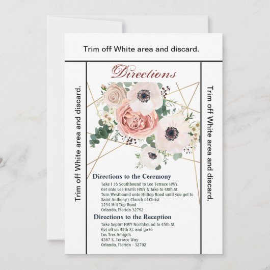 3.5x6 Directions Card Geometric Garden Rose Anemon Einladung (Vorderseite)