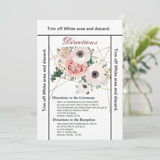 3.5x6 Directions Card Geometric Garden Rose Anemon Einladung (Stehend Vorderseite)
