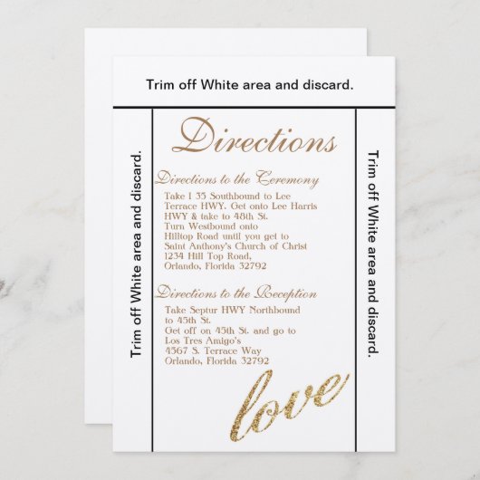 3.5x6 Directions Card Gold Foil Glitzer Liebe Einladung (Vorne/Hinten)