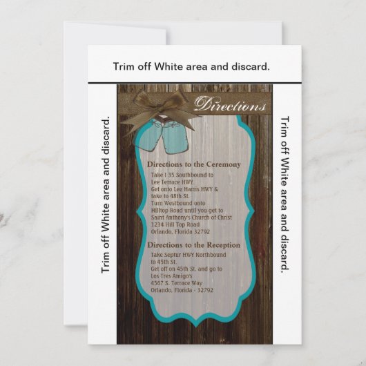 3.5x6 Directions Card Mason Jar Initials Rustikal Einladung (Vorderseite)