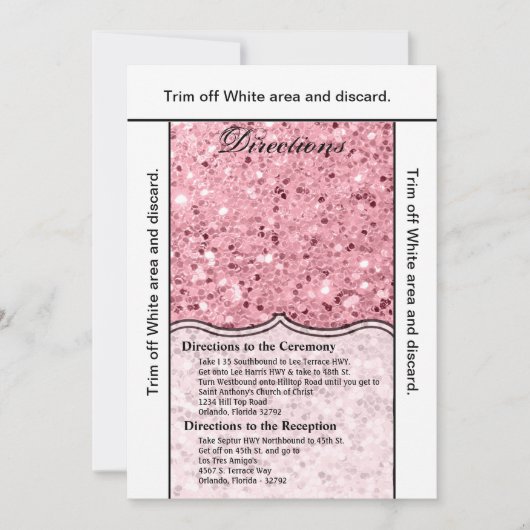 3.5x6 Directions Card Rose Gold Glitzer Einladung (Vorderseite)