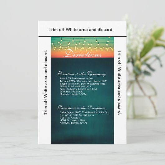 3.5x6 Directions Card Sunset String Lights Yard Li Einladung (Stehend Vorderseite)
