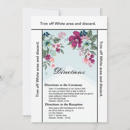 3.5x6 Directions Card Tropical Blume auf Blue Ombr Einladung (Vorderseite)