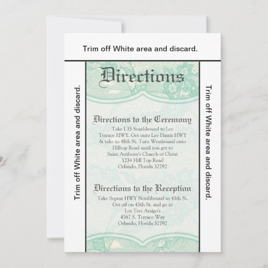 3.5x6 Directors Card Country Mint Lace Print Fab Einladung (Vorderseite)