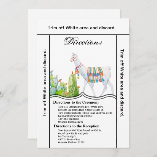 3.5x6 Fahrtkarte Boho Llama Bohemisch Cacti De Einladung (Vorne/Hinten)