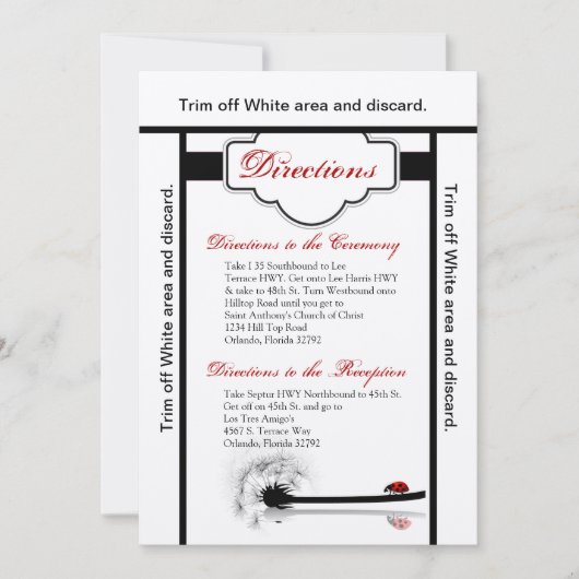 3.5x6 Fahrtkarte Lady Bug Dandilion Blume Einladung (Vorderseite)