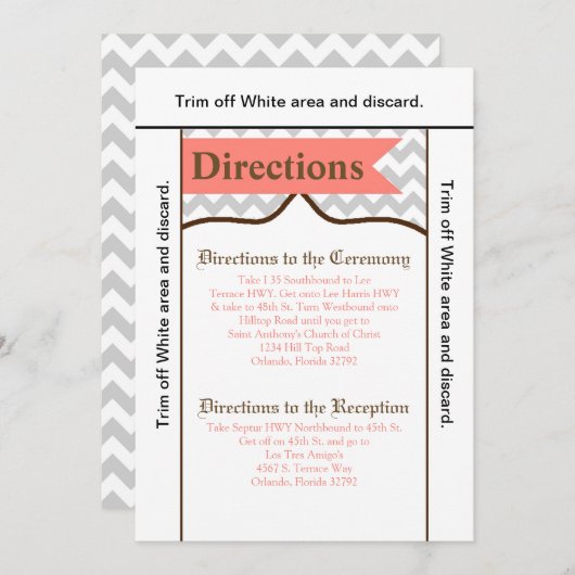 3.5x6 Fahrtkarte Moderne Zickzack Streifenkoralle Einladung (Vorne/Hinten)