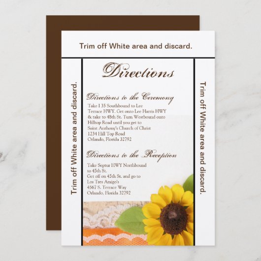 3.5x6 Fahrtkarte Rustikale Sonnenblumenlandschaft Einladung (Vorne/Hinten)