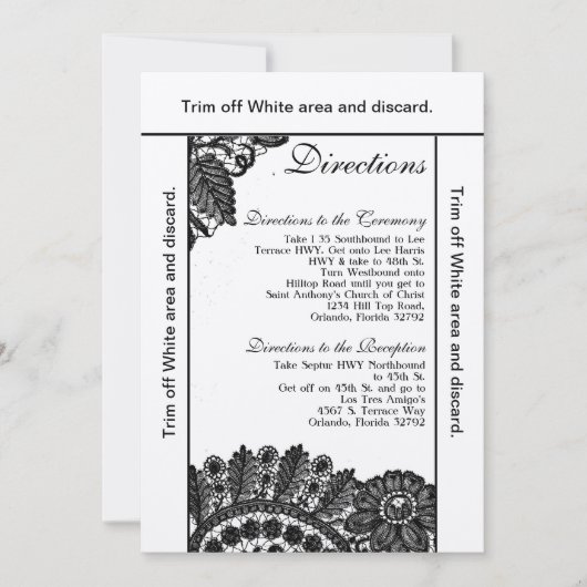 3.5x6 Fahrtkarten Vintage, schwarze Spitzen Einladung (Vorderseite)