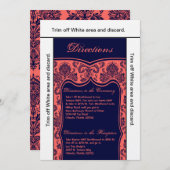 3.5x6 Fahrtrichtung Navy Blue Coral Damask Karte (Vorne/Hinten)