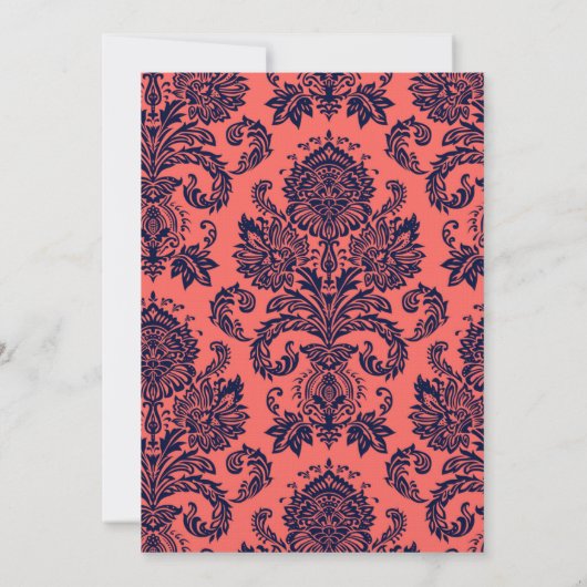 3.5x6 Fahrtrichtung Navy Blue Coral Damask Karte (Rückseite)
