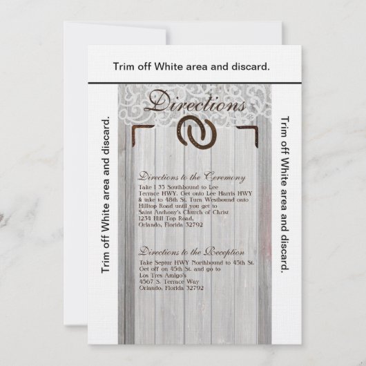 3.5x6 Fahrtrichtungsanweisungen Pferdeschuhe Holz Einladung (Vorderseite)