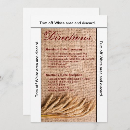 3.5x6 Wegweiser-Kartenwein auf Burlap-Sack-Land Einladung (Vorne/Hinten)