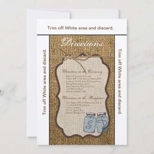 3.5x6 Wegweiser Mason Jar Burlap Country Rus Einladung (Vorderseite)