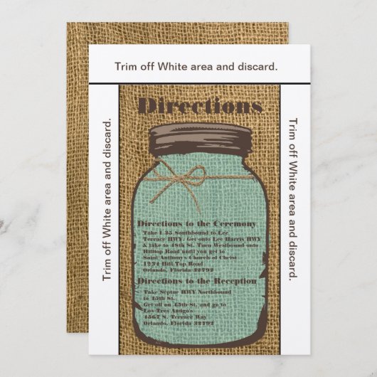 3.5x6 Wegweiser Mason Jar Burlap Country Rus Einladung (Vorne/Hinten)