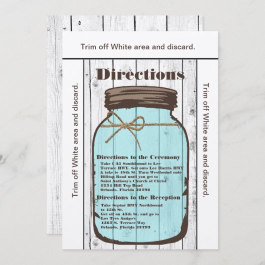 3.5x6 Wegweiser Mason Jar Wood Country Rusti Einladung (Vorne/Hinten)