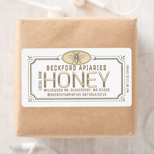 3.75 x 2" Metallic 3D Framed Honey Label with Bee  (Insitu)