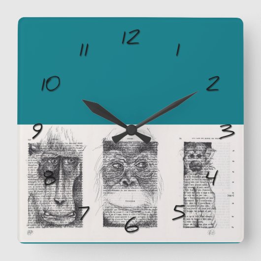 3 Affen Chinesisches Neujahr Zodiac Wall Clock Quadratische Wanduhr (Vorderseite)