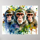 3 Affen Farben Wasserfarbe Kunst Poster (Vorne)