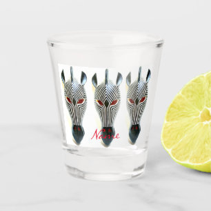 3 Afrikaner geschnitzte hölzerne Zebramasken Schnapsglas
