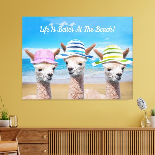 3 Alpacas Leben ist am Strand besser! DIY, Leinwanddruck (Insitu (Wohnzimmer))