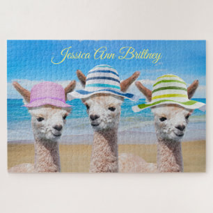 3 Alpacas on Beach in Sun Hats, Name der DIY Puzzle