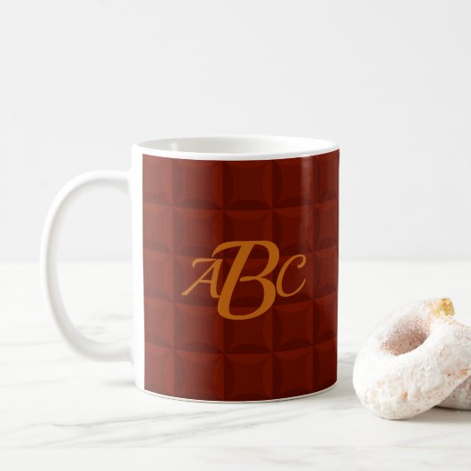 3 Anfangsbuchstaben braune Kissenquadrate Kaffeetasse (Mit Donut)