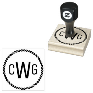 3 Anfangsbuchstaben Monogramm #1 Runde Seil Rahmen Gummistempel