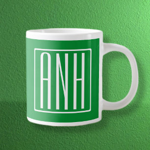 3 Anfangsbuchstaben Monogramm   Grün & Weiß Jumbo-Tasse