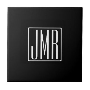 3 Anfangsbuchstaben Monogramm Schwarz & Weiß (od Fliese