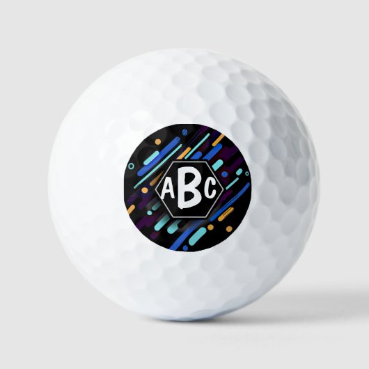3 Anfangsbuchstaben Monogramm Schwarzer Rahmen Bla Golfball (Vorderseite)