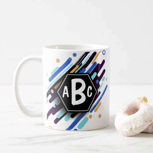 3 Anfangsbuchstaben Monogramm Schwarzer Rahmen Bla Kaffeetasse (Mit Donut)