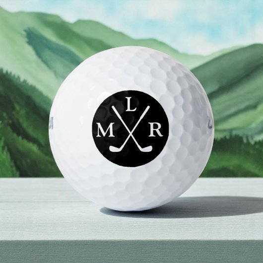 3-Anfangsbuchstaben Schwarz-Weiß-Monogramm Golfball