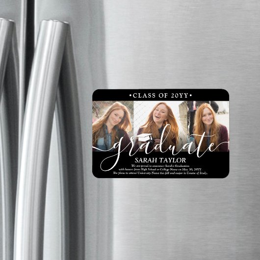 3 Ankündigung von Foto Collage Black Abschluss Magnet